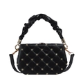 Quilted black handbag with golden flower studs and cloud-shaped handle on a white background - Black