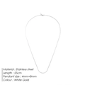 Minimalist stainless steel snake chain necklace in white gold finish 55cm length - Platinum