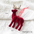 Christmas red flocked reindeer ornament with gold sequins and ribbon hanger, 14x8cm size - Small Reindeer Pendant B