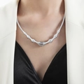 Silver spindle pendant necklace with spiral textures worn over a white suit jacket - Steel Color (P1779)