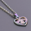 Rainbow stainless steel heart necklace with eye pendant and matching metal chain - Rainbow Color Necklace
