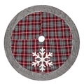 Klassieke 120cm rood-grijze kerstboomrok met pluche rand en witte sneeuwvlok patronen - Rood Grijs Geruit Kunstbont Sneeuwvlok / 120cm