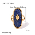 Anello retrò francese in acciaio al titanio dorato con lapislazzuli ovale e intarsi - Anello con Gemma Blu Ovale Grande