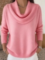 Roze gebreide trui met elegante gedrapeerde kraag en lange mouwen voor dames, herfst - S / Roze