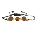 Handmade woven bracelet featuring tiger eye stone beads and gold metal spheres - Tiger Eye Stone Bracelet