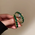 Elegant C-shaped earrings with emerald green zircons in gold-plated finish. - C-Shape Semi-Circle Style (34#)