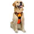 Adjustable orange nylon dog harness with breathable mesh and reflective strips for large dogs - Orange