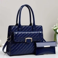 Dark blue woven pattern patent leather handbag set with gold metallic buckle - Woven Pattern Sub-bag Style / Dark Blue