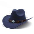 Navy blue wool felt western cowboy hat with turquoise stone band and curved brim - M (56-58cm) / Navy Blue