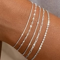 Ensemble de 5 bracelets chaîne argentés incluant des mailles serpent, perles et rectangles - Set de 5 pièces / Bracelet Argenté Style 1