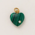 Green malachite heart pendant with gold bail and sparkling crystal inlay for jewelry - Peacock Green Textured Heart Pendant Only (Without Chain)