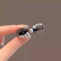 Infinity crystal hair claw with grey pearls and rhinestones in gunmetal finish - Rhinestone Pearl Hair Clip