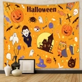 Detail of vibrant orange Halloween tapestry featuring pumpkin, ghost, and bat wall decor - Orange Halloween Collection (GT230283)