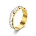 Detail of two-tone gold and silver ring with frosted finish and diagonal cut design - US 12 / Gold