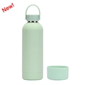 Mint green double-wall stainless steel sports water bottle with handle and silicone base - 500ml / Pale Green