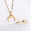 Elegant gold titanium steel jewelry set featuring a crescent moon necklace and stud earrings - Moon