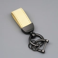 Minimalist beige suede leather keychain with gun grey D-ring and metal loops - Short Style / Light Yellow/Gun Grey