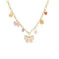 Golden dopamine necklace featuring colorful charms with white bow and butterfly pendants - Big White Bow Butterfly Clover Style (5#)
