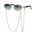 Hexagonal gold metal sunglasses with blue gradient lenses and detachable fashion chain - Gold Frame Green Yellow Gradient