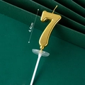Metallic gold number 7 birthday candle with 4.4cm height and white plastic base - Golden Long Number Candle 7