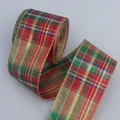 Cinta de Navidad a cuadros rojos y verdes con bordes metálicos dorados para envolver regalos - 6 cm de ancho * 5 yardas de largo / Arcoíris con borde dorado