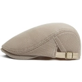 Breathable mesh newsboy cap for men and women in sand beige with adjustable buckle - Adjustable / Off White