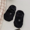 Japanische schwarze Füßlinge mit feiner weißer Schleifenstickerei für Damen im Retro-Stil - Schwarze Schleife
