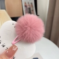 Pink faux fur pom pom hair clip for girls, cute mini plush ball metal hair accessory - 1 Piece / Dusty Pink