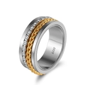 Two-tone S925 sterling silver ring with golden chain inlay and zircon accents - US 9 / Two-tone Braided Chain Inlaid Zirconia Style (NMR13)