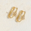 Exquisite gold rectangular hoop earrings with sparkling zircon snowflake star charm - White Zirconia Gold Tone (ES2296-3)