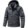 Men's dark grey hooded outdoor jacket with windproof fabric and adjustable cuffs - M / Dark Gray