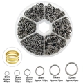 1010pcs silver jump rings set in storage box with opening tool for DIY jewelry making - Gun Black Jump Rings In 6-Grid Box