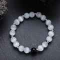 Men's titanium steel beaded bracelet with white cat eye stones and black agate accent - Cat's Eye Stone Style (S865-B)