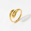 Minimalist gold wrap ring with a single round zircon stone and polished finish - Gold Plated Smooth Snake Ring With Single Zirconia (B452)