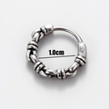 Men's retro stainless steel geometric earrings with antique silver finish and 1cm inner diameter - Woven Braided Texture Style (S104)