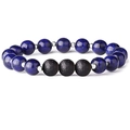 Elastisches Perlenarmband aus Lapislazuli und schwarzem Lavastein mit Silberperlen - Lapislazuli & Schwarzer Lavastein
