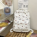 Weißer Rucksack mit Cartoon-Dackel-Print und bunten Punkten in einer Variantenansicht - 30 X 45 X 13 Cm / Weiß