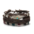 Detail of vintage multilayer leather bracelets with feather charm and turquoise stone - Brown Vintage Feather Turquoise Style (BR22Y0224)