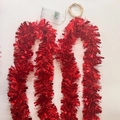 Red metallic Christmas tinsel garland with battery-operated LED copper wire fairy lights - S213 (Red Tinsel)