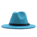 Lake blue vintage wool fedora hat with a black leather belt and silver metal buckle - M / Lake Blue