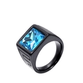 Men's vintage black stainless steel ring featuring a square-cut blue gemstone inlay - Black / Blue Zirconia
