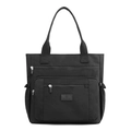Grande borsa tote nera in nylon impermeabile con molteplici tasche con cerniera - Nero