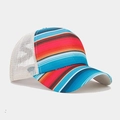 Criss-cross ponytail baseball cap with colorful stripes and white breathable mesh back - Colorful Horizontal Stripe Print (11#)