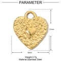Detail view of 21mm hammered gold heart pendant with dimensions and stainless steel material - Hammered Heart (YE522)