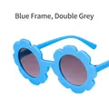 Blue flower shaped kids sunglasses with double grey lenses for UV protection - Blue Frame Gradient Grey Lenses