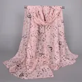 Pink chiffon scarf with black music notes print 5# pink lightweight breathable wrap - Pink (Music Notes)