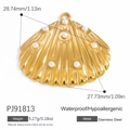 18k gold plated stainless steel shell pendant with white pearls, waterproof design - Pearl Scallop Pendant (PJ91813)
