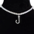Tennis choker necklace featuring a sparkling iced out letter J pendant with zircons - Letter J [Silver]