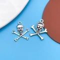 Silver skull and crossbones metal charms for DIY jewelry making and handmade crafts - 1pc Antique Silver Halloween Skull 20x24mm