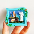 3D Singapore souvenir fridge magnet featuring relief Merlion landmark in blue frame - (98) Singapore Merlion